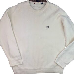Vintage Chaps Sweater Mens Large Hand Framed Knit Cream Pullover Heavyweight